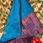 Beautiful Turquoise and Maroon Semi Soft Silk Saree with Floral Motifs and Rich Pallu