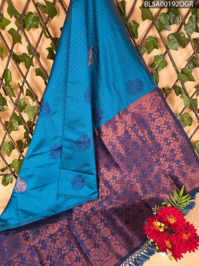 Beautiful Turquoise and Maroon Semi Soft Silk Saree with Floral Motifs and Rich Pallu - Image 1
