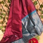 Elegant Maroon and Teal Semi Soft Silk Saree with Intricate Pallu and Border Design