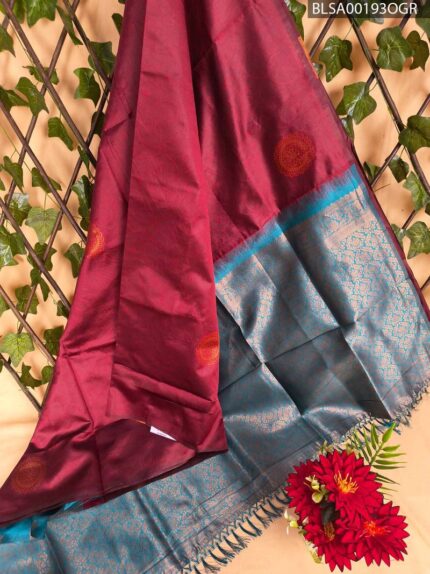 Elegant Maroon and Teal Semi Soft Silk Saree with Intricate Pallu and Border Design