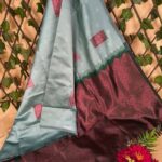 Premium Mint Green and Maroon Semi Soft Silk Saree with Intricate Motifs and Elegant Border