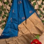 Royal Blue and Gold Semi Soft Silk Saree with Floral Motifs and Rich Pallu