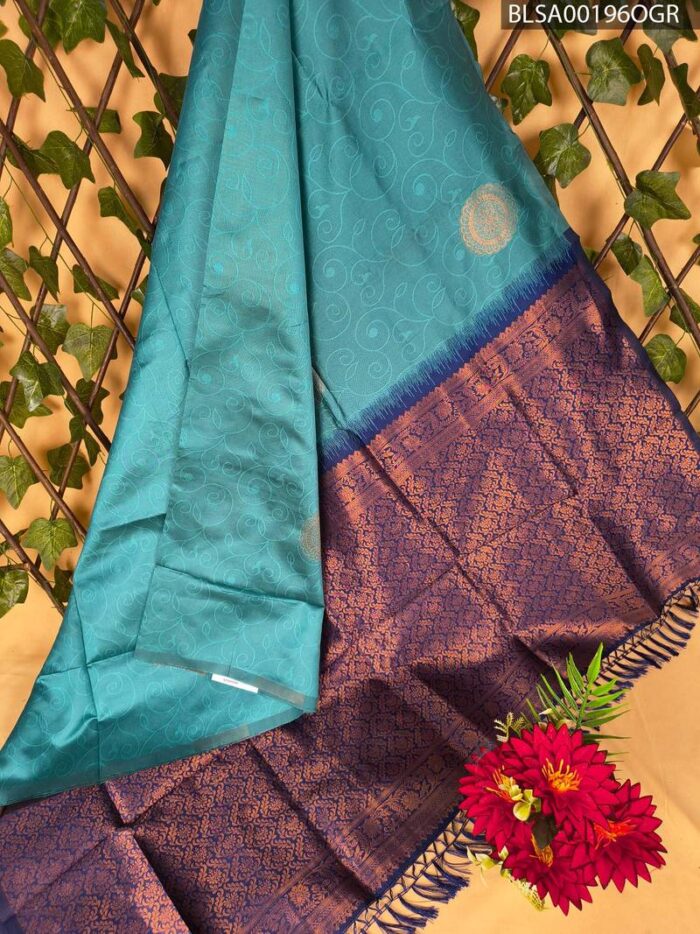 Teal Green and Maroon Semi Soft Silk Saree with Intricate Pattern and Rich Pallu Design - Image 1