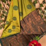 Stunning Green and Brown Semi Soft Silk Saree with Floral Motifs and Rich Pallu