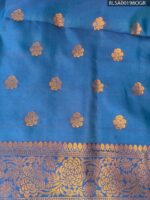Elegant Aqua Blue and Dark Purple Semi Soft Silk Saree with Geometric Motifs and Rich Pallu - Image 2