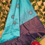Elegant Aqua Blue and Dark Purple Semi Soft Silk Saree with Geometric Motifs and Rich Pallu