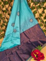 Elegant Aqua Blue and Dark Purple Semi Soft Silk Saree with Geometric Motifs and Rich Pallu