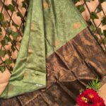 Elegant Green Semi Soft Silk Saree with Rich Brown Border and Floral Motifs