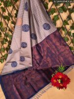 Premium Semi Soft Silk Blue and Grey Floral Pattern Saree with Rich Pallu and Border Design
