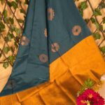 Dark Green and Mustard Semi Soft Silk Saree with Floral Pallu and Rich Border
