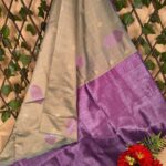 Beige and Purple Semi Soft Silk Saree with Checkered Pallu and Intricate Border Design