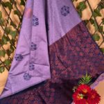 Elegant Lavender and Navy Blue Semi Soft Silk Saree with Intricate Floral Patterns