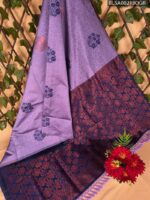Elegant Lavender and Navy Blue Semi Soft Silk Saree with Intricate Floral Patterns