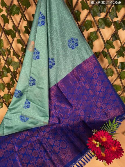 Elegant Blue and Green Semi Soft Silk Saree with Rich Pallu and Beautiful Floral Motifs