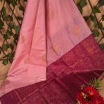 Pink Semi Soft Silk Saree with Rich Purple Border and Beautiful Motifs