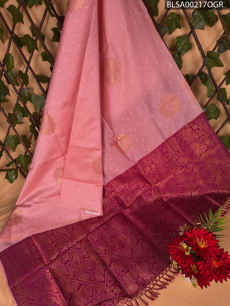 BLSA00217_MAIN_OGR-1.jpg Pink Semi Soft Silk Saree with Rich Purple Border and Beautiful Motifs - Image 1