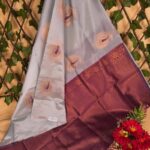 Gorgeous Grey and Maroon Semi Soft Silk Saree with Beautiful Motifs and Rich Pallu