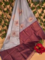 Gorgeous Grey and Maroon Semi Soft Silk Saree with Beautiful Motifs and Rich Pallu
