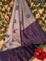 Trendy Grey and Navy Blue Semi Soft Silk Saree with Floral Patterns and Rich Border