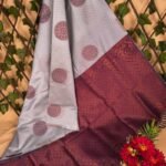 Elegant Grey and Purple Semi Soft Silk Saree with Beautiful Printed Motifs and Rich Border