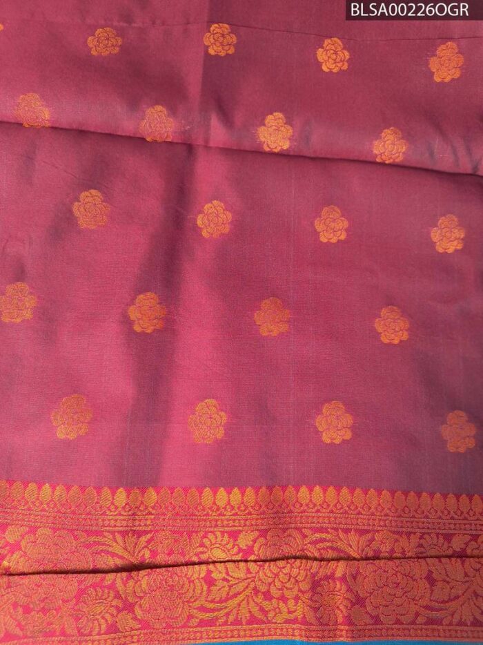 Beautiful Blue and Brown Semi Soft Silk Saree with Floral Motifs and Elegant Border - Image 2