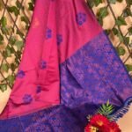 Vibrant Pink and Blue Semi Soft Silk Saree with Intricate Motifs and Rich Border