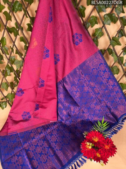 Vibrant Pink and Blue Semi Soft Silk Saree with Intricate Motifs and Rich Border