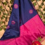 Navy Blue and Pink Designer Semi Soft Silk Saree with Beautiful Motifs and Rich Pallu