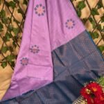 Beautiful Lavender and Blue Semi Soft Silk Saree with Unique Geometric Patterns